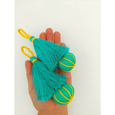 Caribbean Green and Yellow Pumpkin Tassels, Latkan, Indian Tassels